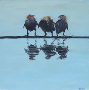 Barbara Wichers Hoeth, 3 jonge meerkoeten, Oil on panel, 30x30 cm, €.375,-