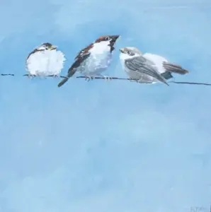 Barbara Wichers Hoeth, 3 mussen 1, Oil on panel in simple wooden frame, 30x30 cm, €.400,-