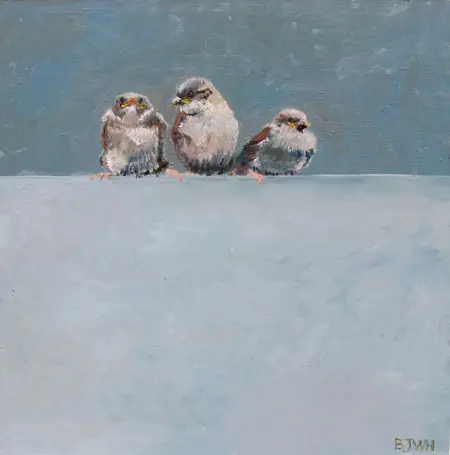 Barbara Wichers Hoeth, 3 mussen, Oil on panel, 30x30 cm, €.375,-