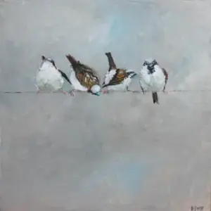 Barbara Wichers Hoeth, 4 mussen, Oil on panel, 30x30 cm, €.400,-