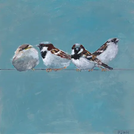 Barbara Wichers Hoeth, 4 mussen, Oil on panel, 30x30 cm, €.450,-