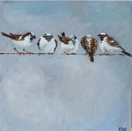 Barbara Wichers Hoeth, 5 mussen, Oil on canvas, 30x30 cm, €.350,-