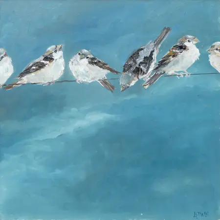 Barbara Wichers Hoeth, 6 vrouwtjes mussen, Oil on panel, 30x30 cm, €.450,-