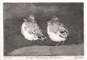 Barbara Wichers Hoeth, Bontbek Plevieren , 225 euro, Etching in frame with glass, 14x20 cm