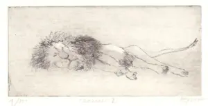 Barbara Wichers Hoeth, Leeuw 2, 225 euro, Etching in steel frame with glass, 30x20 cm