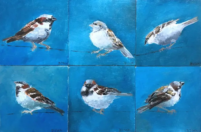 Barbara Wichers Hoeth, Mus 1 t/m 6, Oil on panel, 12x12x3 cm, €.95,-