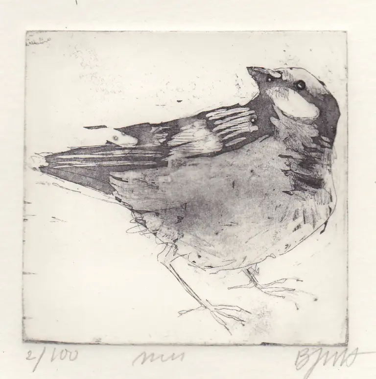 Barbara Wichers Hoeth, Mus, 225 euro, Etching in iron or wooden frame with glass, 7x7 cm/20x20 cm