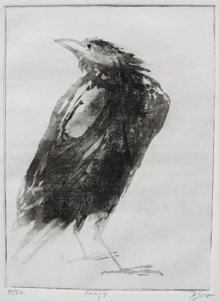 Barbara Wichers Hoeth, Raaf 3 uit serie van 4, Etching in frame with glass, 40x30 cm, 275 euro