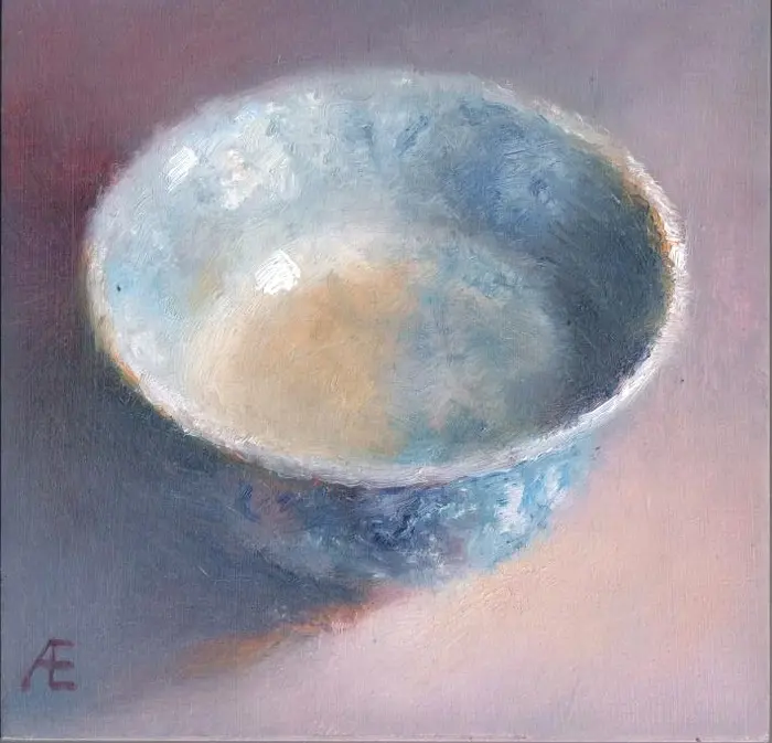 Anneke Elhorst, Blauwe kom, 240 euro, Oil on panel, unframed, 12x12x3 cm