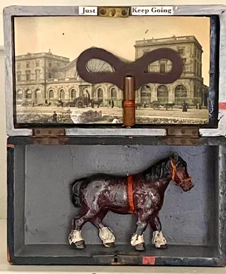Antje Weber, Just keep going, 120 euro, Mixed media in box, 17x14x5 cm