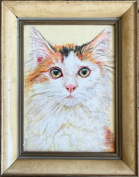 Liesbet Milort, Kat, 175 euro, Mixed media in vintage frame, 14x18 cm