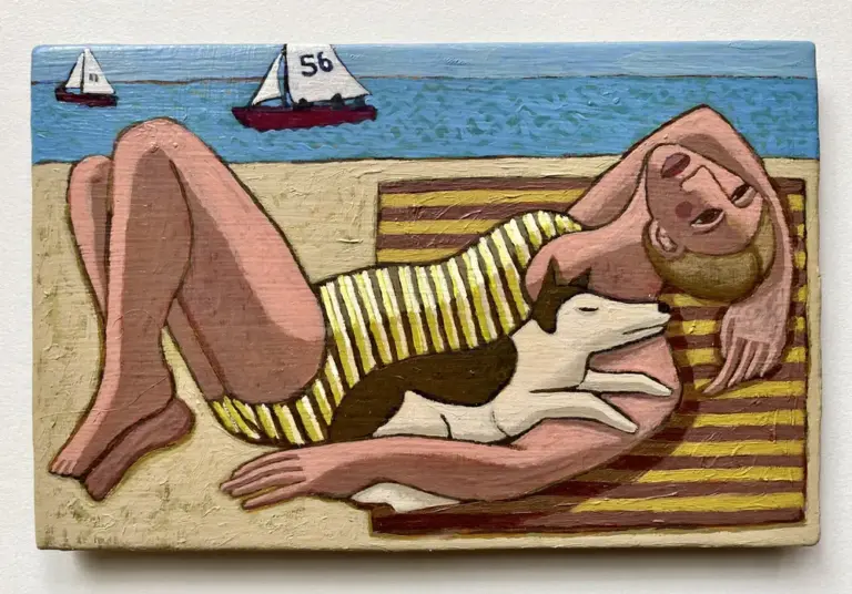 Aline Jansma, Strand Zierikzee, 225 euro, Oil on panel in white wooden frame, 14,5x22 cm