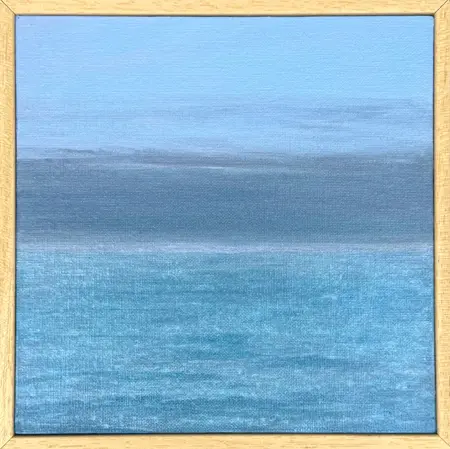Rada Ovcharova, Sea 2, 325 euro, Acrylic and mixed media on canvas in natural wooden frame, 20x20 cm