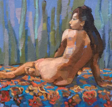 Irma Braat, Bloemenkleed, Oil on canvas, 20x20 cm, €.180,-