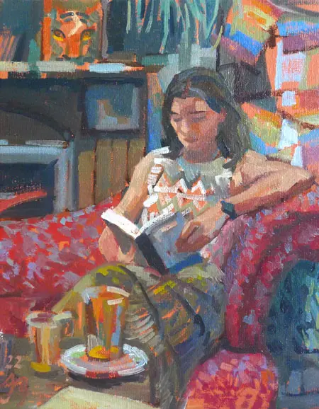 Irma Braat, Hoekje in de boekenwinkel, 380, Oil on canvas, 30x24 cm