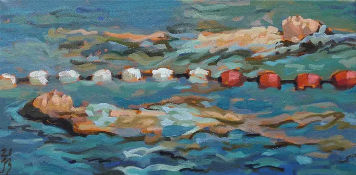 Irma Braat, Langszij, Oil on canvas, 20x40 cm, €.400,-