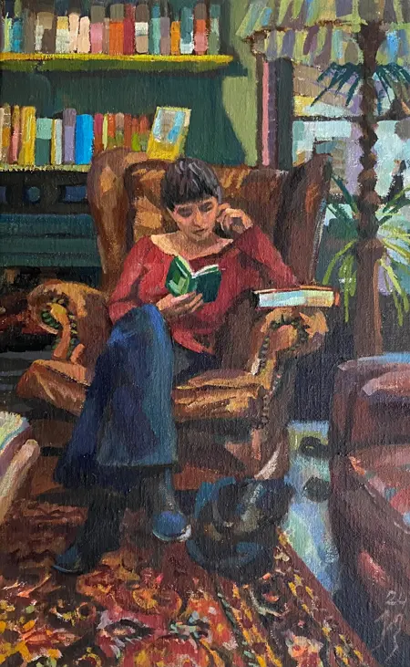 Irma Braat, Little book joy, 625 euro, Oil on canvas, unframed, 40x20 cm
