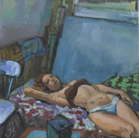 Irma Braat, Model in ondergoed, Oil on canvas, 20x20 cm, €.180,-