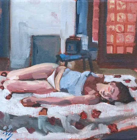 Irma Braat, Op Papaverkleed, Oil on canvas, 18x18 cm, €.180,-
