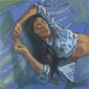 Irma Braat, Schermtijd, Oil on canvas, 24x24 cm, €.275,-