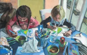 Irma van Braat, Tekenen, Oil on canvas, 50x32 cm, €.525,-