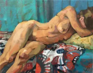 Irma Braat, Verscholen, Oil on canvas, 24x30 cm, €.300,-