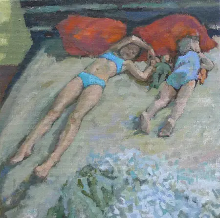 Irma Braat, Zomerslaapje, Oil on canvas, 30x30 cm, €.350,-