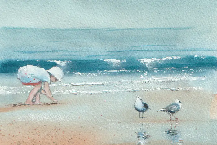 Jan Thiecke, Aan zee, 275 euro, Watercolour in wooden frame, 12x17 cm