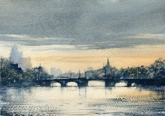 Jan Thiecke, Amstel Amsterdam, 250 euro, Watercolour on paper in mount in frame, 15x22 cm