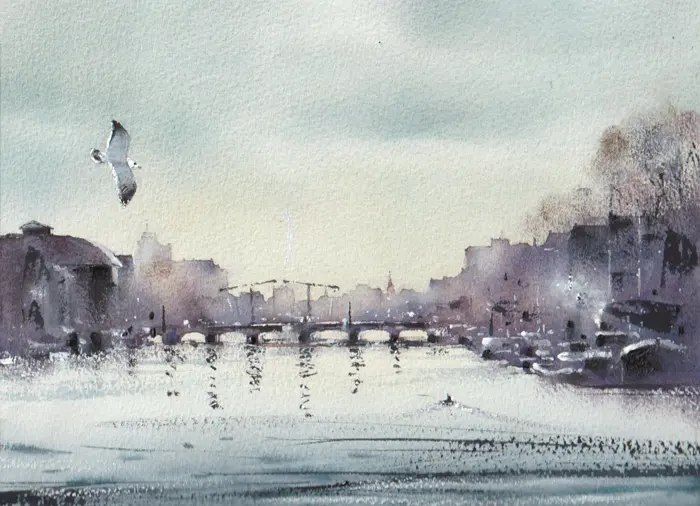 Jan Thiecke, Amstel, 250 euro, Watercolour in mount and frame, 17x23 cm