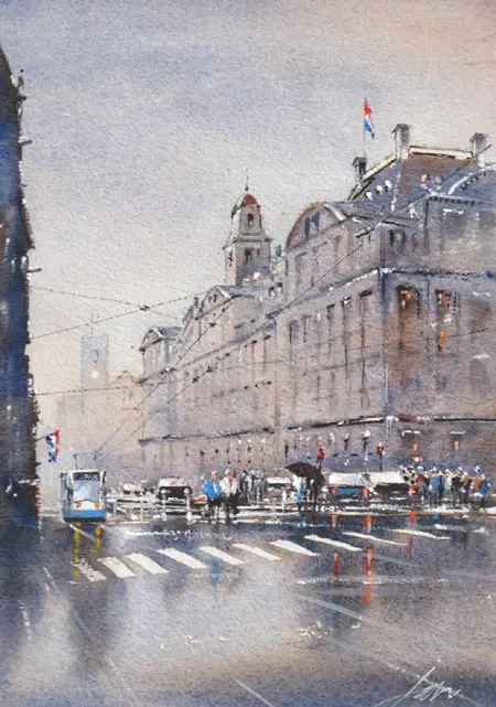 Jan Thiecke, Bijenkorf, 225 euro, Watercolour in mount, unframed, 27x17 cm