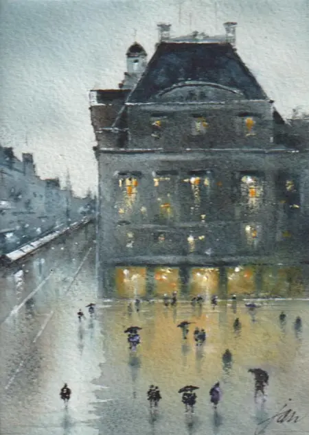 Jan Thiecke, Bijenkorf, 195 euro, Watercolour in mount, unframed, 14x10 cm