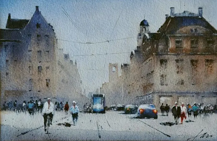 Jan Thiecke, Damrak 1, 195 euro, Watercolour in mount, unframed, 11x17 cm
