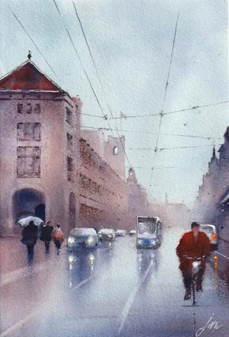 Jan Thiecke, Damrak 3, 225 euro, Watercolour in mount, unframed, 22x15 cm