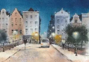 Jan Thiecke, Herenstraat Amsterdam, 125 euro, Watercolour on paper in mount, unframed, 10x15 cm