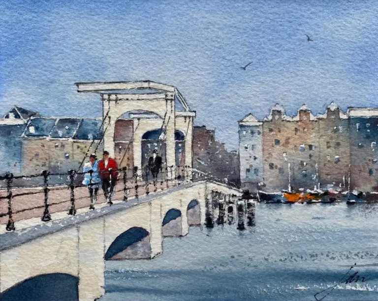 Jan Thiecke, Magere Brug 1, 195 euro, Watercolour in simple wooden frame, 13x16 cm (in frame, 26x20 cm)