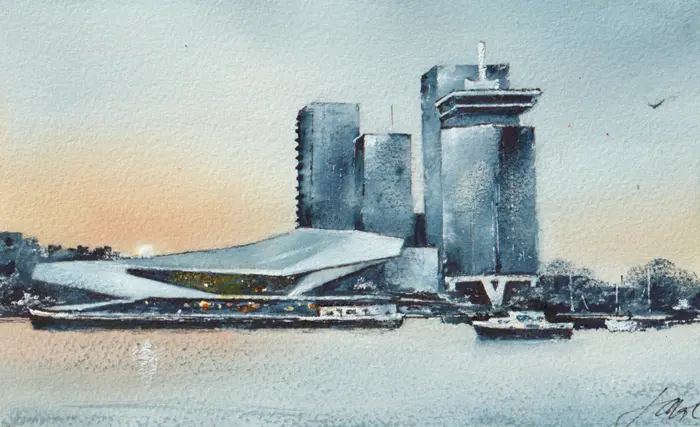 Jan Thiecke, Noord, 275 euro, Watercolour in light wooden frame, 30x21 cm in A4 frame