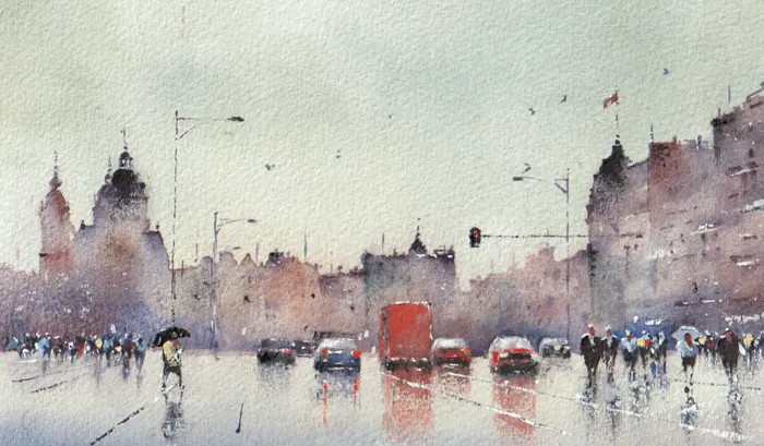 Jan Thiecke, Prins Hendrikkade, 175 euro, Watercolour in mount and frame, 23x13 cm