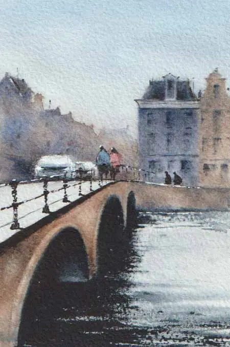 Jan Thiecke, Prinsengracht Amsterdam, 125 euro, Watercolour on paper in mount in frame, 15x10 cm