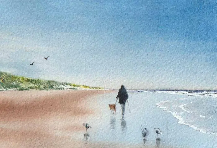 Jan Thiecke, Strand 2, 125 euro, Watercolour on paper in frame, 10x15 cm