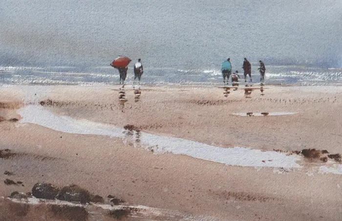 Jan Thiecke, Strand, 240 euro, Watercolour in mount in wooden frame, 14x23 cm