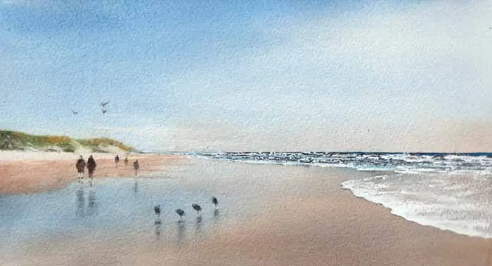 Jan Thiecke, Strand Egmond, 200 euro, Watercolour on paper in mount, unframed, 14x26 cm