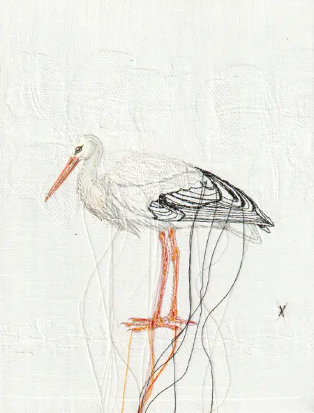 Judith Koning, Buizerd, 125 euro, Mixed media on damask, unframed, 24x18 cm