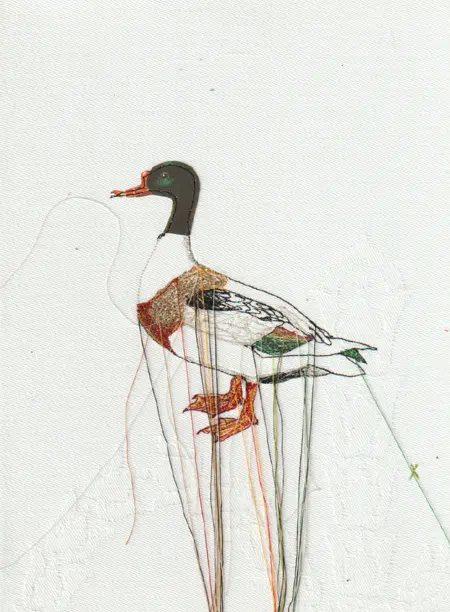 Judith Koning, Hert, 125 euro, Mixed media on vintage damask, unframed, 23x18 cm