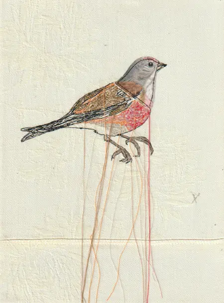 Judith Koning, Kneu, 125 euro, Mixed media on vintage damask, unframed, 23x18 cm