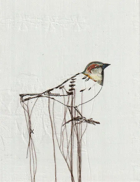 Judith Koning, Mus 2, 125 euro, Mixed media on damask, unframed, 24x18 cm