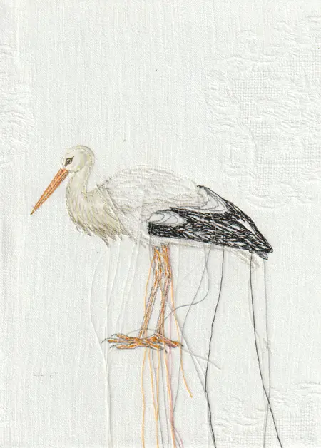 Judith Koning, Ooievaar 2, 125 euro, Mixed media on canvas, 18x24 cm