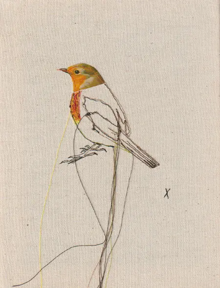 Judith Koning, Roodborstje 2, 125 euro, Mixed media on canvas, unframed, 24x18 cm