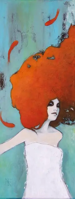 Karine Stader, 3 Red Fishes, Mixed media on canvas, 50x20 cm, €.400,-