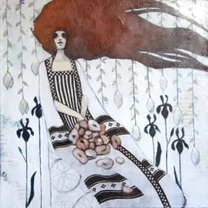 Karine Stader, Bloomimg in the wind, Mixed media on canvas, 50x50 cm, €.800,-